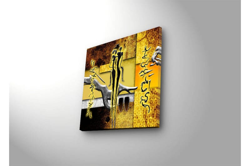 Lerretsbilde med LED-belysning 40x40 cm - Abstrakt komposisjon med menneskefigurer og håndformer - Gull / Svart / Grå - Innredning - Bilder & kunst - Lerretsbilder