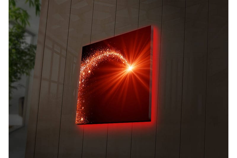 Lerretsbilde med LED-belysning 40x40 cm - Glitrende stjernelys med en dynamisk kurve - Rød / Oransje / Gull - Innredning - Bilder & kunst - Lerretsbilder
