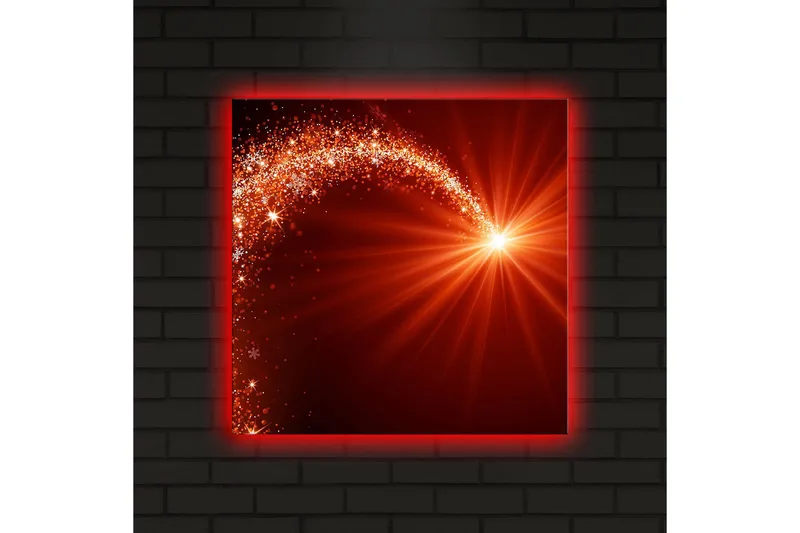 Lerretsbilde med LED-belysning 40x40 cm - Glitrende stjernelys med en dynamisk kurve - Rød / Oransje / Gull - Innredning - Bilder & kunst - Lerretsbilder