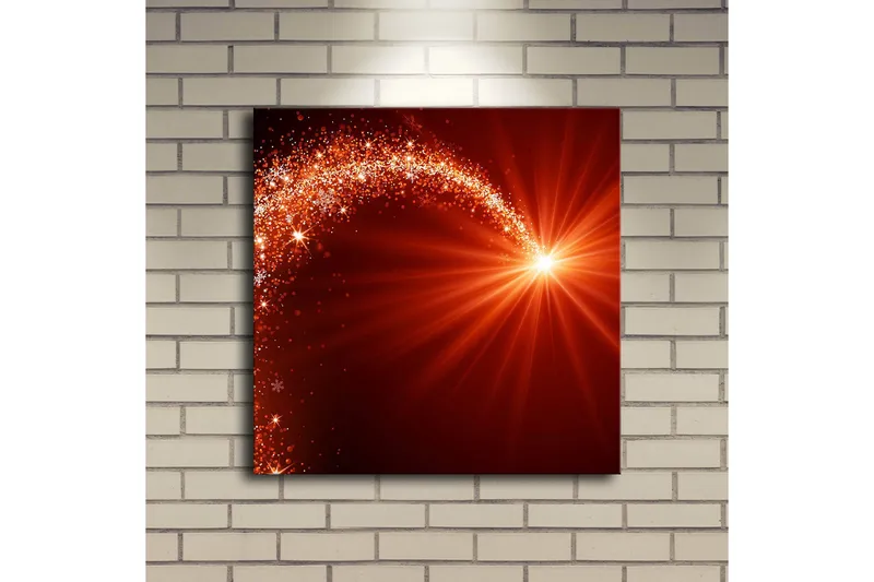 Lerretsbilde med LED-belysning 40x40 cm - Glitrende stjernelys med en dynamisk kurve - Rød / Oransje / Gull - Innredning - Bilder & kunst - Lerretsbilder