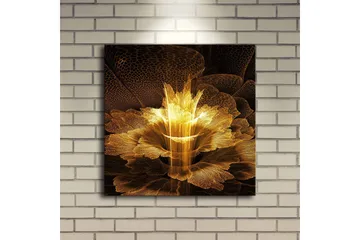 Lerretsbilde med LED-belysning 40x40 cm - Lysende blomst i abstrakt stil - Gull / Svart / Brun - Innredning - Bilder & kunst - Lerretsbilder