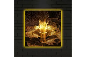 Lerretsbilde med LED-belysning 40x40 cm - Lysende blomst i abstrakt stil - Gull / Svart / Brun - Innredning - Bilder & kunst - Lerretsbilder