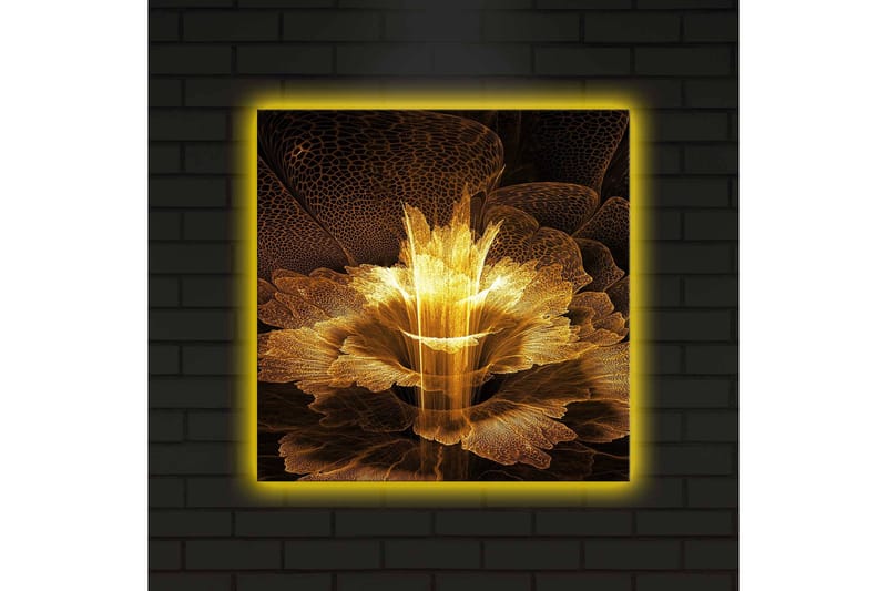 Lerretsbilde med LED-belysning 40x40 cm - Lysende blomst i abstrakt stil - Gull / Svart / Brun - Innredning - Bilder & kunst - Lerretsbilder