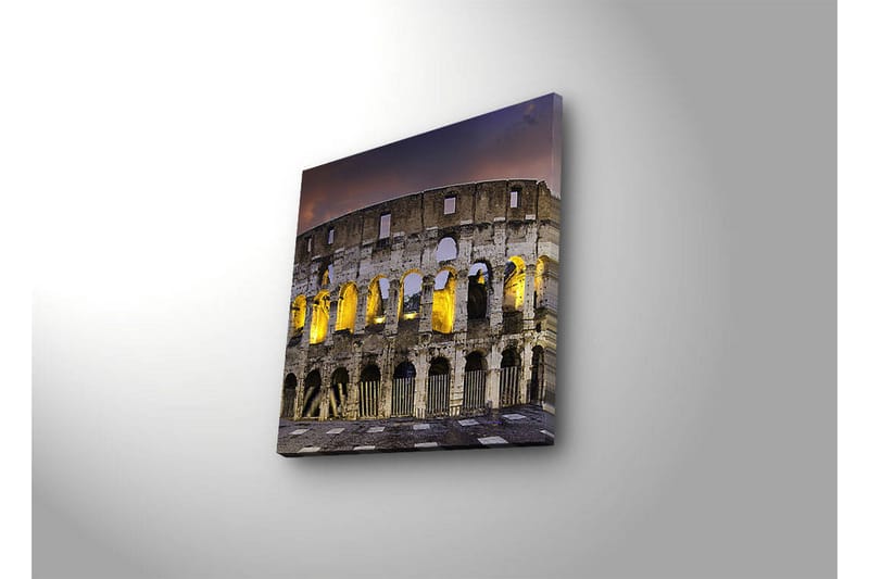 Lerretsbilde med LED-belysning 40x40 cm - Romersk amfiteater i kveldsbelysning - Grå / Gul / Blå - Innredning - Bilder & kunst - Lerretsbilder