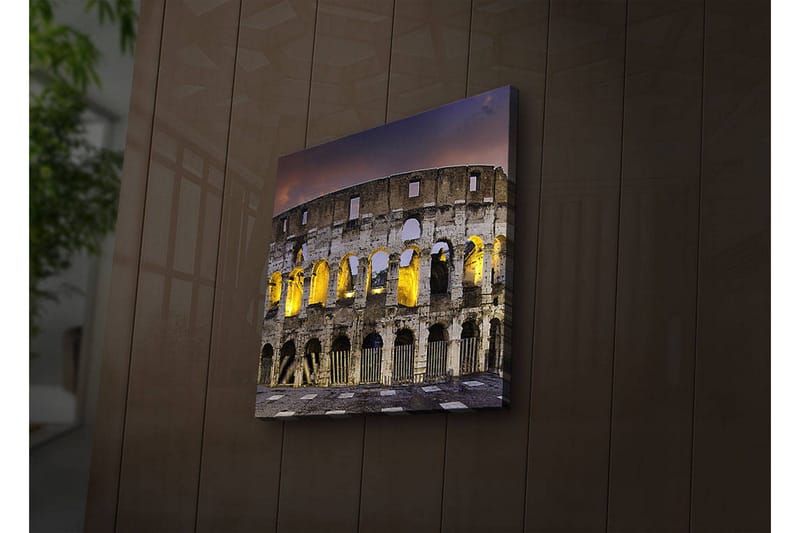 Lerretsbilde med LED-belysning 40x40 cm - Romersk amfiteater i kveldsbelysning - Grå / Gul / Blå - Innredning - Bilder & kunst - Lerretsbilder