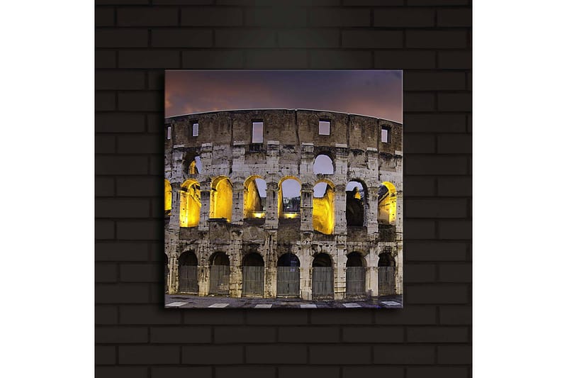 Lerretsbilde med LED-belysning 40x40 cm - Romersk amfiteater i kveldsbelysning - Grå / Gul / Blå - Innredning - Bilder & kunst - Lerretsbilder