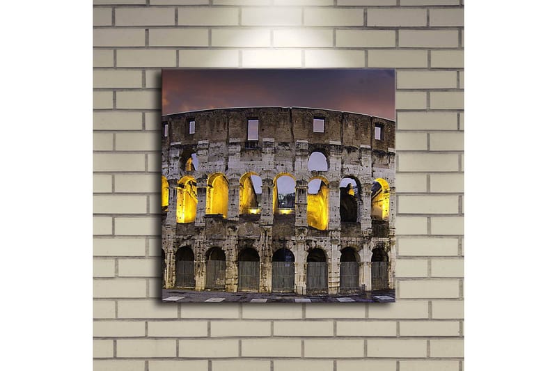 Lerretsbilde med LED-belysning 40x40 cm - Romersk amfiteater i kveldsbelysning - Grå / Gul / Blå - Innredning - Bilder & kunst - Lerretsbilder