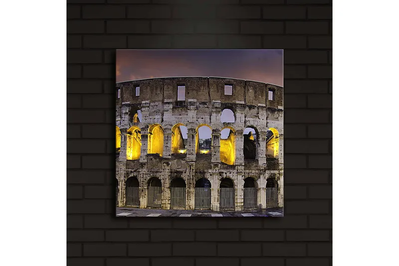Lerretsbilde med LED-belysning 40x40 cm - Romersk amfiteater i kveldsbelysning - Grå / Gul / Blå - Innredning - Bilder & kunst - Lerretsbilder
