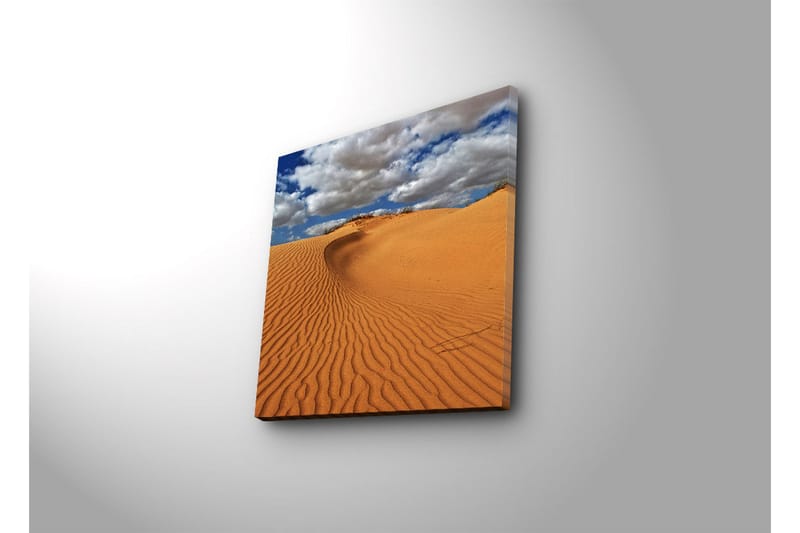 Lerretsbilde med LED-belysning 40x40 cm - Sanddyner under en blå himmel med skyer - Oransje / Blå / Hvit - Innredning - Bilder & kunst - Lerretsbilder