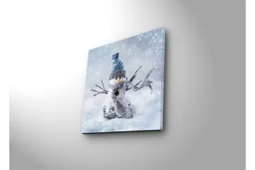 Lerretsbilde med LED-belysning 40x40 cm - Snømann i vinterlandskap med snøfall - Hvit / Blå / Grå - Innredning - Bilder & kunst - Lerretsbilder