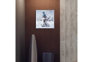 Lerretsbilde med LED-belysning 40x40 cm - Snømann i vinterlandskap med snøfall - Hvit / Blå / Grå - Innredning - Bilder & kunst - Lerretsbilder