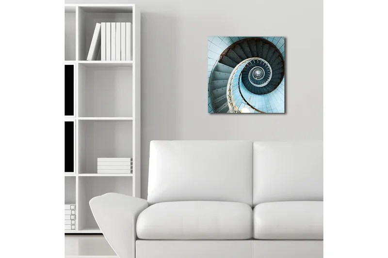 Lerretsbilde med LED-belysning 40x40 cm - Spiraltrapp med en lyseblå tone - Lys blå / Hvit / Grå - Innredning - Bilder & kunst - Lerretsbilder