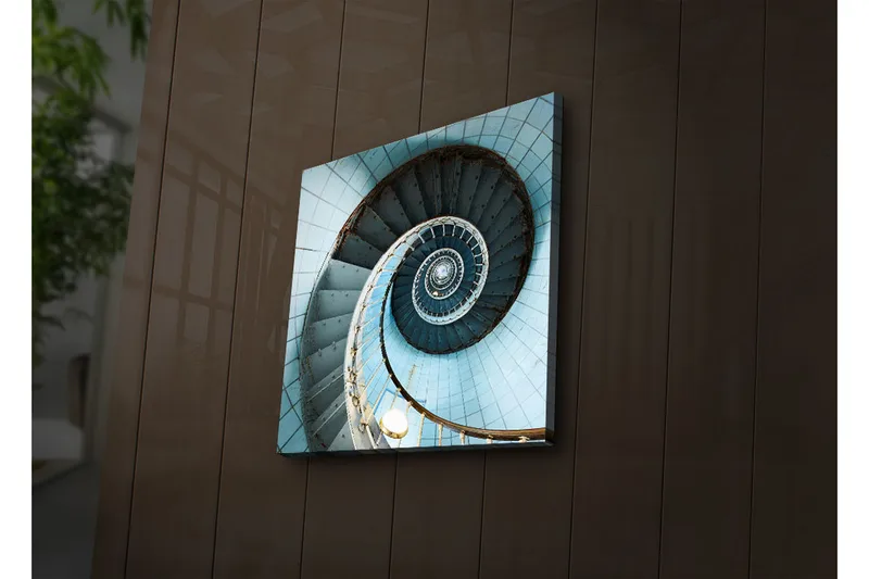 Lerretsbilde med LED-belysning 40x40 cm - Spiraltrapp med en lyseblå tone - Lys blå / Hvit / Grå - Innredning - Bilder & kunst - Lerretsbilder