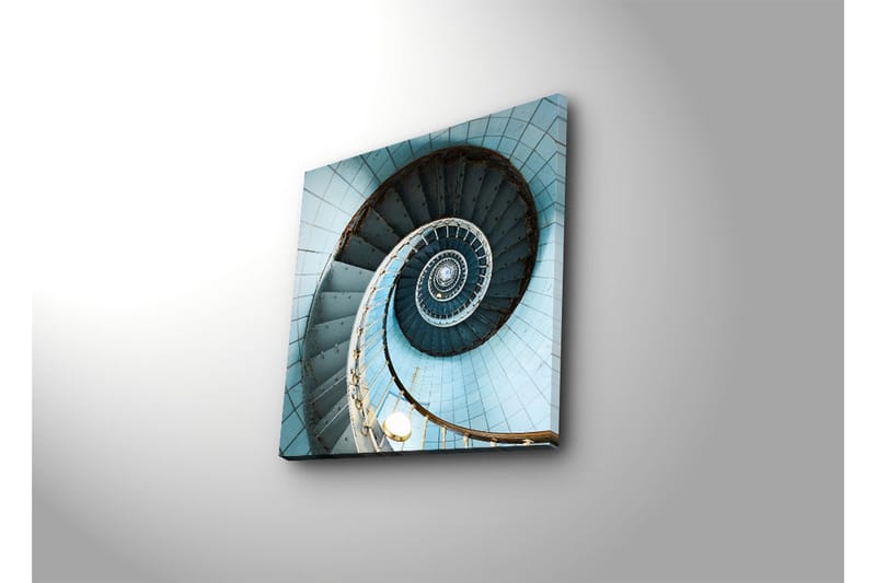Lerretsbilde med LED-belysning 40x40 cm - Spiraltrapp med en lyseblå tone - Lys blå / Hvit / Grå - Innredning - Bilder & kunst - Lerretsbilder