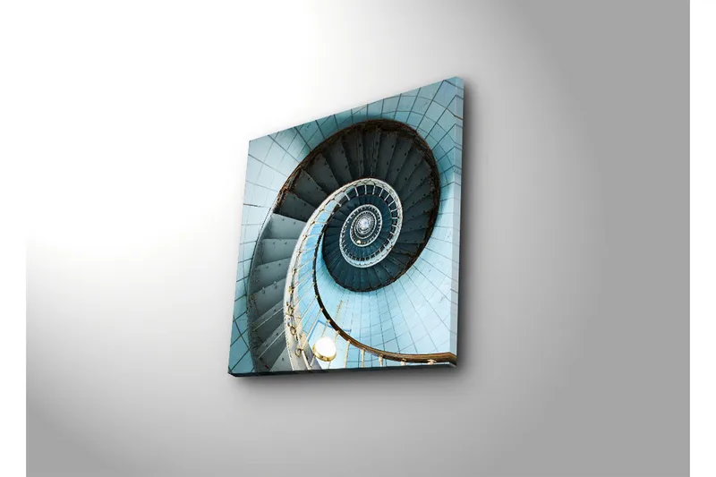 Lerretsbilde med LED-belysning 40x40 cm - Spiraltrapp med en lyseblå tone - Lys blå / Hvit / Grå - Innredning - Bilder & kunst - Lerretsbilder