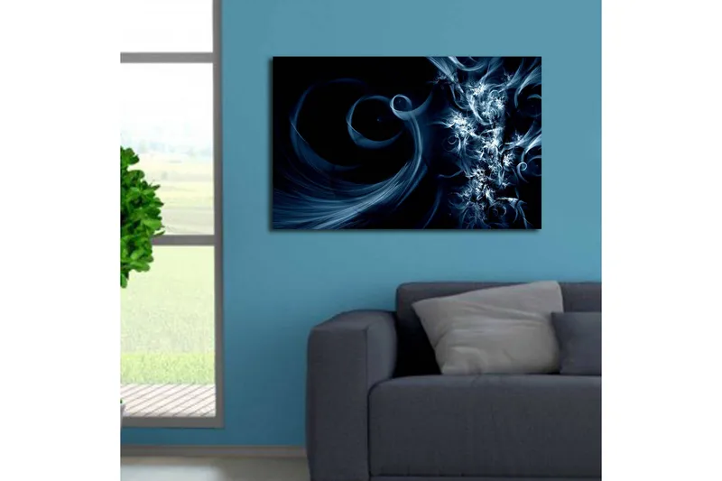 Lerretsbilde med LED-belysning 45x70 cm - Abstrakt komposisjon med svarte og blå virvler - Mørk blå / Lys blå / Svart - Innredning - Bilder & kunst - Lerretsbilder
