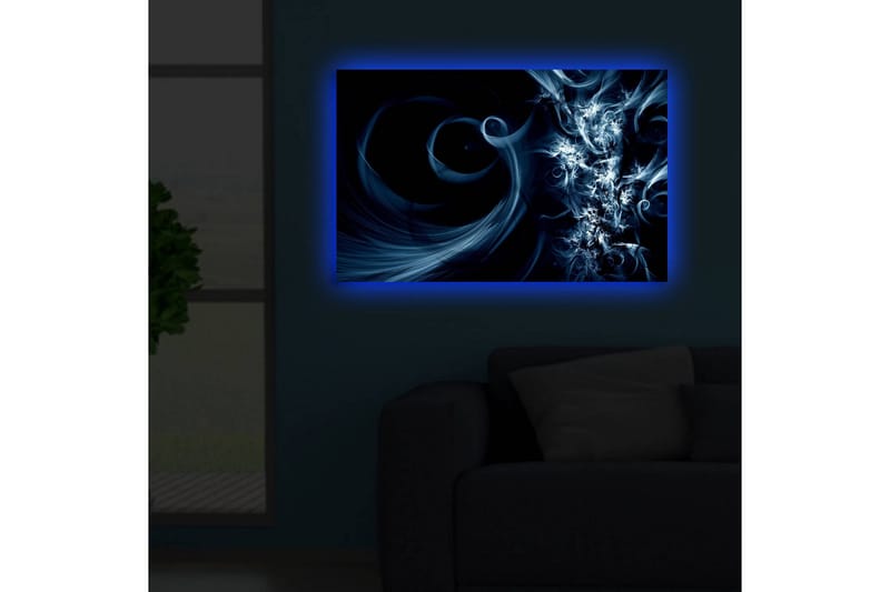 Lerretsbilde med LED-belysning 45x70 cm - Abstrakt komposisjon med svarte og blå virvler - Mørk blå / Lys blå / Svart - Innredning - Bilder & kunst - Lerretsbilder