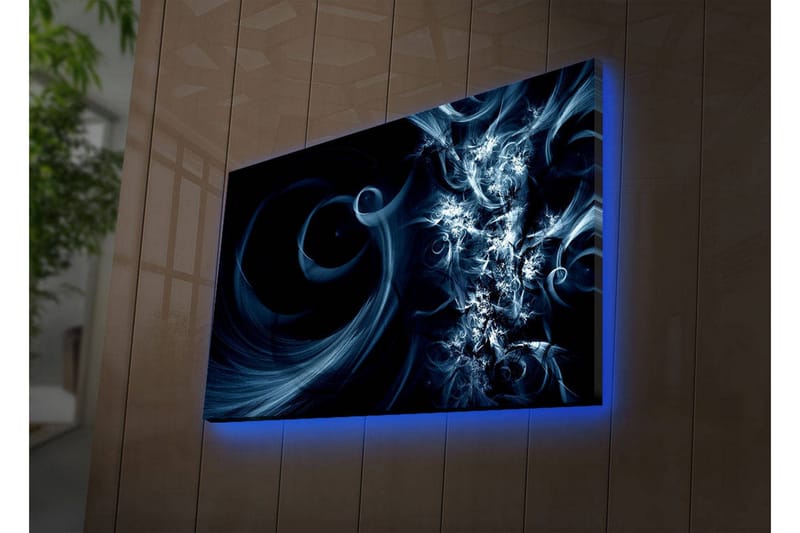 Lerretsbilde med LED-belysning 45x70 cm - Abstrakt komposisjon med svarte og blå virvler - Mørk blå / Lys blå / Svart - Innredning - Bilder & kunst - Lerretsbilder