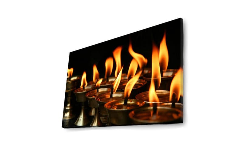 Lerretsbilde med LED-belysning 45x70 cm - Flammer fra oljelamper som sprer varme og lys - Oransje / Gull / Svart - Innredning - Bilder & kunst - Lerretsbilder