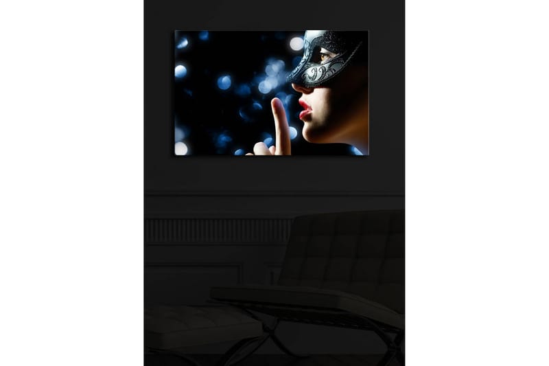 Lerretsbilde med LED-belysning 45x70 cm - Mystisk kvinne med maske som lager en stillhetsgest - Svart / Hudtone / Rød - Innredning - Bilder & kunst - Lerretsbilder
