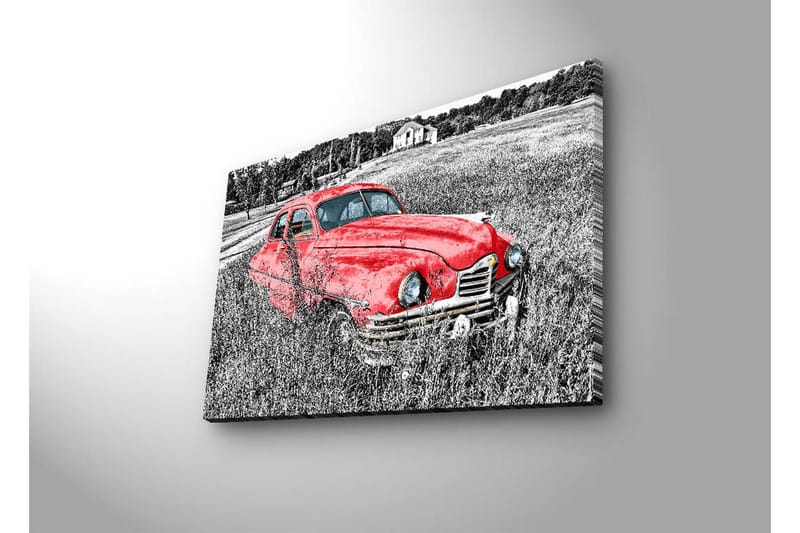 Lerretsbilde med LED-belysning 45x70 cm - Rød veteranbil i en frodig eng - Rød / Svart / Grå - Innredning - Bilder & kunst - Lerretsbilder