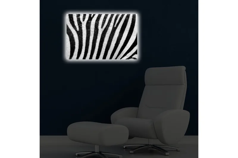 Lerretsbilde med LED-belysning 45x70 cm - Sebra med kontrasterende svarte og hvite striper - Svart / Hvit - Innredning - Bilder & kunst - Lerretsbilder
