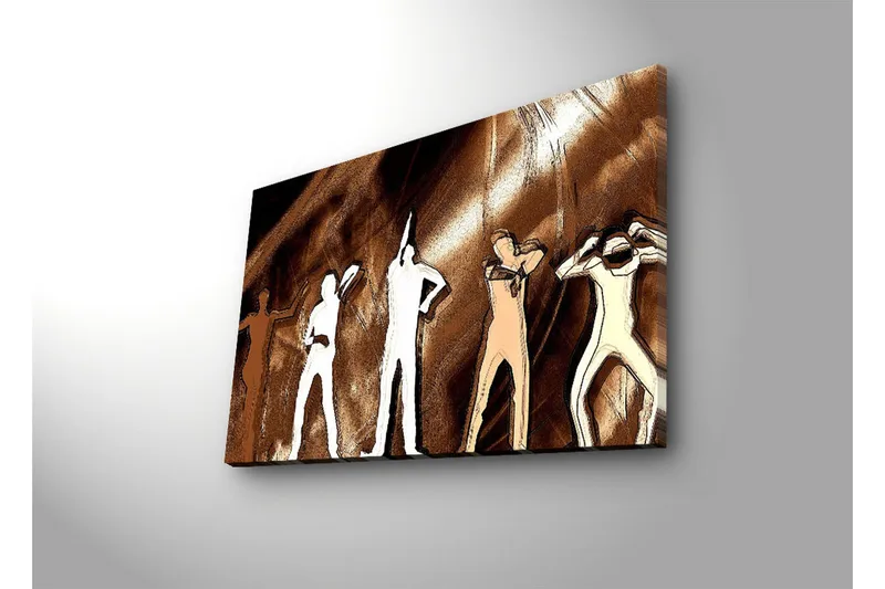 Lerretsbilde med LED-belysning 45x70 cm - Silhuetter av mennesker i forskjellige positurer mot en brun bakgrunn - Brun / Hvit / Beige - Innredning - Bilder & kunst - Lerretsbilder