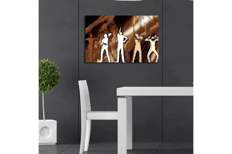 Lerretsbilde med LED-belysning 45x70 cm - Silhuetter av mennesker i forskjellige positurer mot en brun bakgrunn - Brun / Hvit / Beige - Innredning - Bilder & kunst - Lerretsbilder