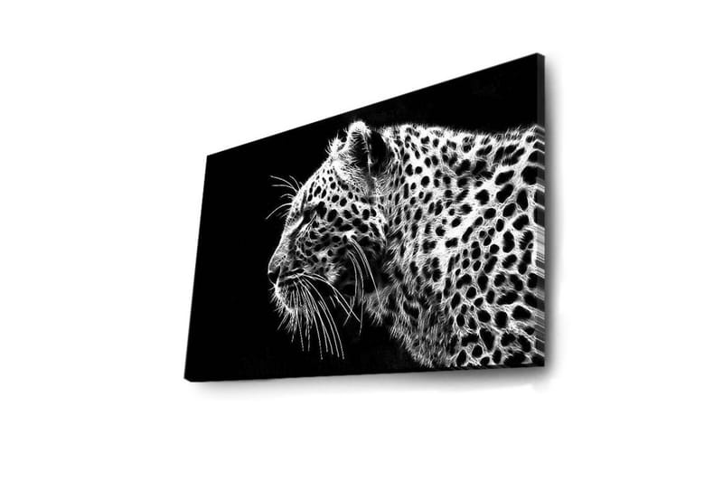 Lerretsbilde med LED-belysning 45x70 cm - Svart og hvit leopardprofil med detaljert pelsstruktur - Svart / Hvit - Innredning - Bilder & kunst - Lerretsbilder