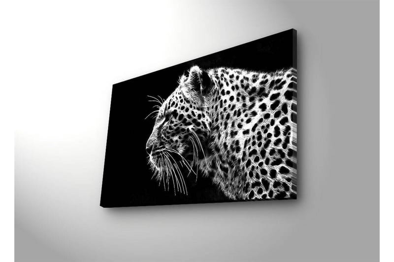 Lerretsbilde med LED-belysning 45x70 cm - Svart og hvit leopardprofil med detaljert pelsstruktur - Svart / Hvit - Innredning - Bilder & kunst - Lerretsbilder