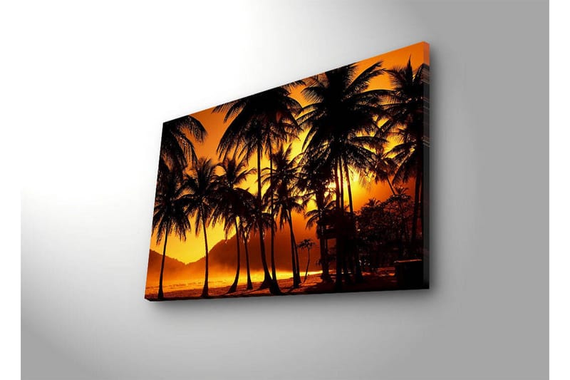 Lerretsbilde med LED-belysning 45x70 cm - Tropisk solnedgang med palmer i silhuett - Oransje / Svart - Innredning - Bilder & kunst - Lerretsbilder