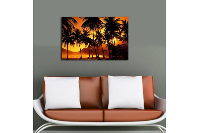 Lerretsbilde med LED-belysning 45x70 cm - Tropisk solnedgang med palmer i silhuett - Oransje / Svart - Innredning - Bilder & kunst - Lerretsbilder