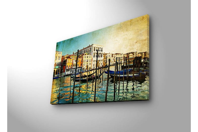 Lerretsbilde med LED-belysning 45x70 cm - Vakker venetiansk kanal med fargerike bygninger og båter - Blå / Oransje / Grønn - Innredning - Bilder & kunst - Lerretsbilder