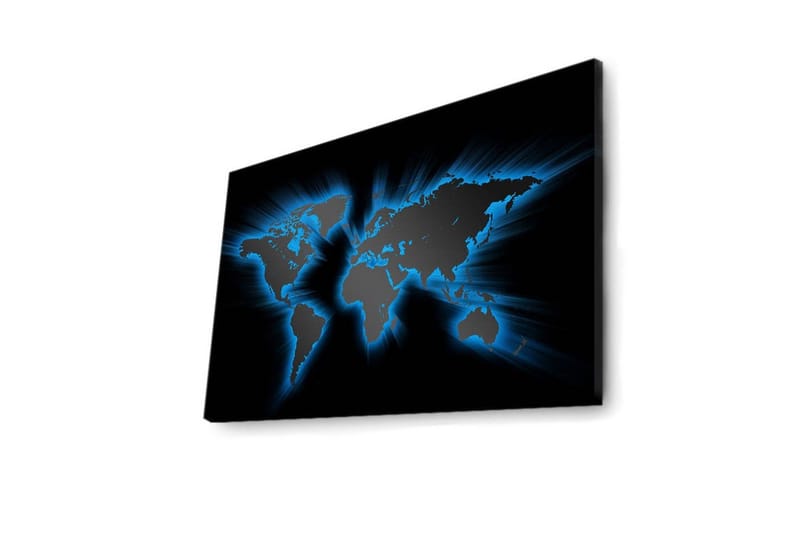 Lerretsbilde med LED-belysning 45x70 cm - Verdenskart med lyseblå konturer mot svart bakgrunn - Svart / Lys blå - Innredning - Bilder & kunst - Lerretsbilder