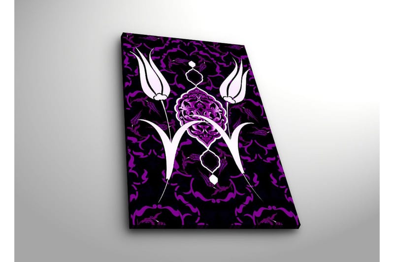 Lerretsbilde med LED-belysning 70x45 cm - Stiliserte blomster i kontrastfarger - Lilla / Hvit / Svart - Innredning - Bilder & kunst - Lerretsbilder
