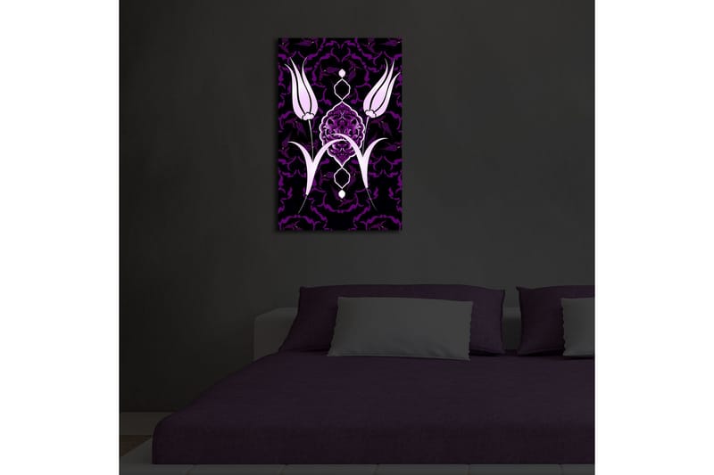 Lerretsbilde med LED-belysning 70x45 cm - Stiliserte blomster i kontrastfarger - Lilla / Hvit / Svart - Innredning - Bilder & kunst - Lerretsbilder