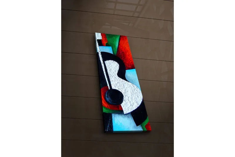 Lerretsbilde med LED-belysning 90x30 cm - Abstrakt komposisjon med en gitar som hovedmotiv - Rød / Svart / Hvit - Innredning - Bilder & kunst - Lerretsbilder