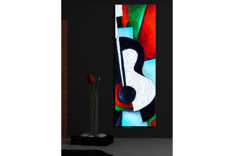 Lerretsbilde med LED-belysning 90x30 cm - Abstrakt komposisjon med en gitar som hovedmotiv - Rød / Svart / Hvit - Innredning - Bilder & kunst - Lerretsbilder