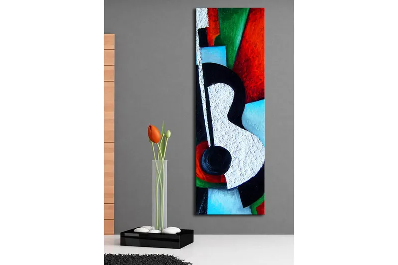 Lerretsbilde med LED-belysning 90x30 cm - Abstrakt komposisjon med en gitar som hovedmotiv - Rød / Svart / Hvit - Innredning - Bilder & kunst - Lerretsbilder