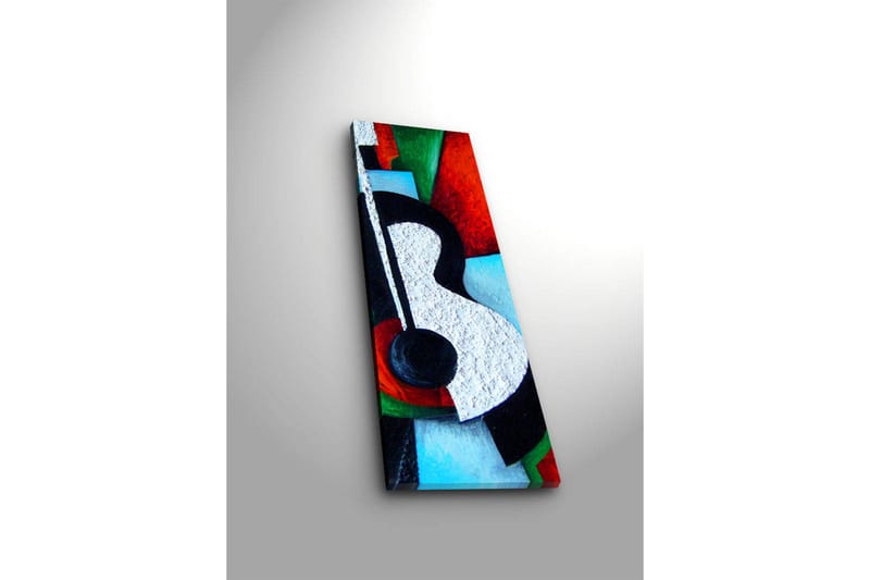 Lerretsbilde med LED-belysning 90x30 cm - Abstrakt komposisjon med en gitar som hovedmotiv - Rød / Svart / Hvit - Innredning - Bilder & kunst - Lerretsbilder