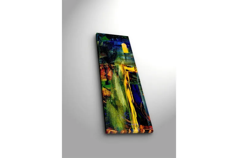 Lerretsbilde med LED-belysning 90x30 cm - Abstrakt komposisjon med sterke farger og former - Grønn / Blå / Gul - Innredning - Bilder & kunst - Lerretsbilder
