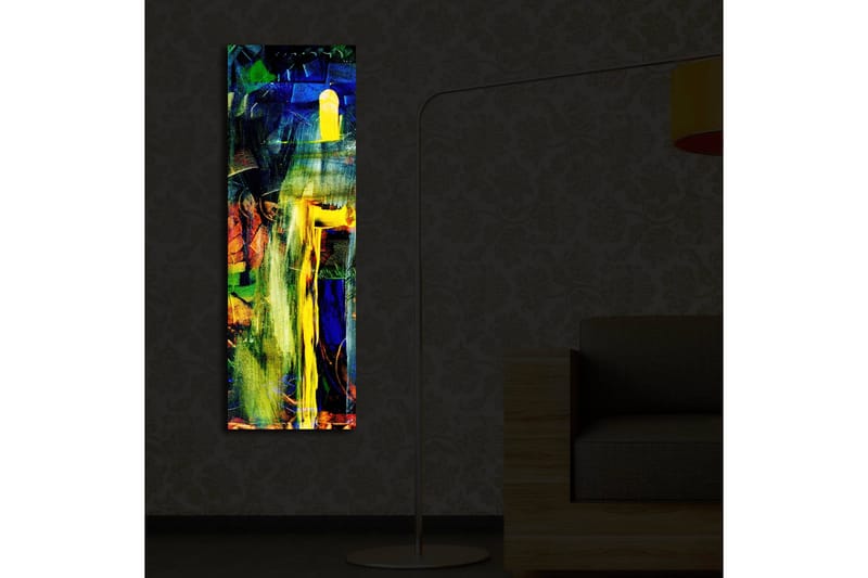 Lerretsbilde med LED-belysning 90x30 cm - Abstrakt komposisjon med sterke farger og former - Grønn / Blå / Gul - Innredning - Bilder & kunst - Lerretsbilder