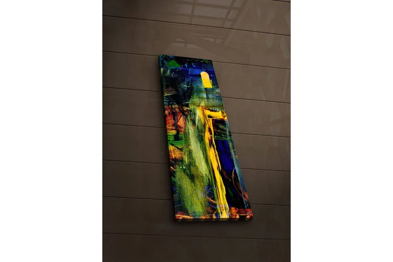 Lerretsbilde med LED-belysning 90x30 cm - Abstrakt komposisjon med sterke farger og former - Grønn / Blå / Gul - Innredning - Bilder & kunst - Lerretsbilder