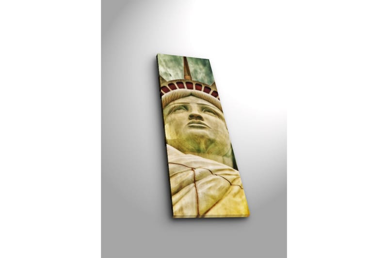 Lerretsbilde med LED-belysning 90x30 cm - Frihetsgudinnen med fokus på ansiktet og kronen - Grønn / Gul / Rød - Innredning - Bilder & kunst - Lerretsbilder