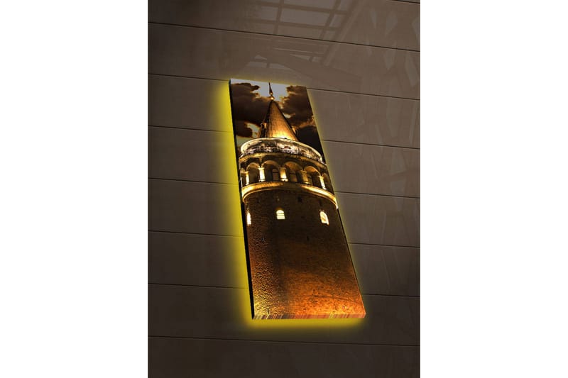 Lerretsbilde med LED-belysning 90x30 cm - Historisk tårn med opplyst spir - Gull / Mørk brun / Svart - Innredning - Bilder & kunst - Lerretsbilder