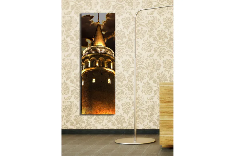 Lerretsbilde med LED-belysning 90x30 cm - Historisk tårn med opplyst spir - Gull / Mørk brun / Svart - Innredning - Bilder & kunst - Lerretsbilder