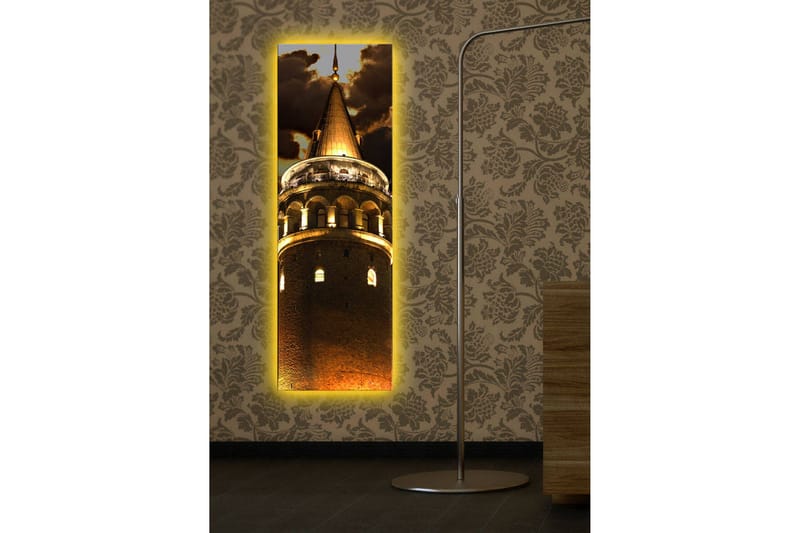 Lerretsbilde med LED-belysning 90x30 cm - Historisk tårn med opplyst spir - Gull / Mørk brun / Svart - Innredning - Bilder & kunst - Lerretsbilder