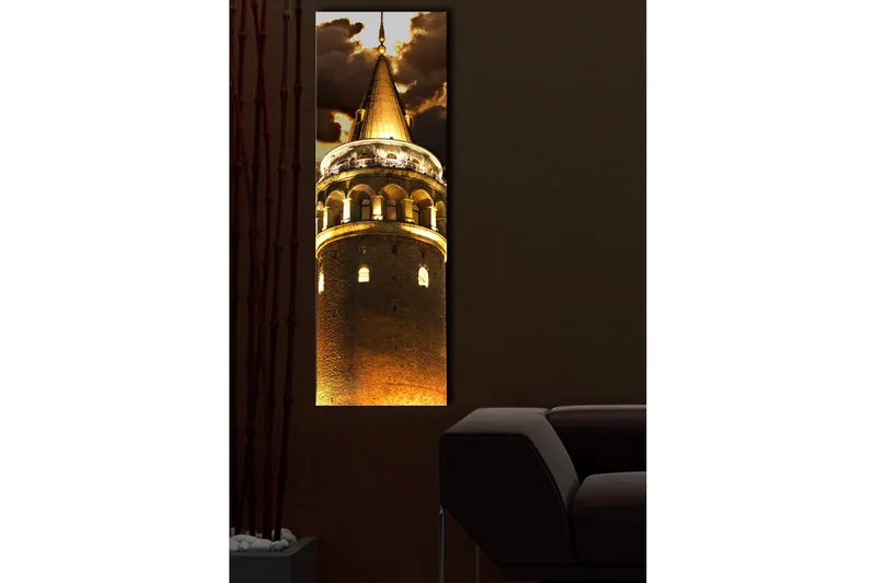 Lerretsbilde med LED-belysning 90x30 cm - Imponerende tårn med gulldetaljer - Gull / Brun - Innredning - Bilder & kunst - Lerretsbilder