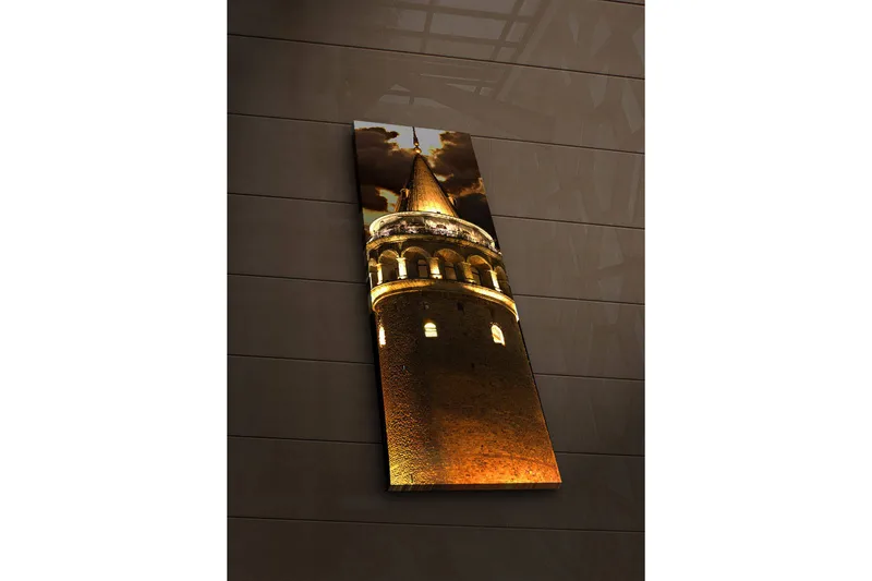 Lerretsbilde med LED-belysning 90x30 cm - Imponerende tårn med gulldetaljer - Gull / Brun - Innredning - Bilder & kunst - Lerretsbilder
