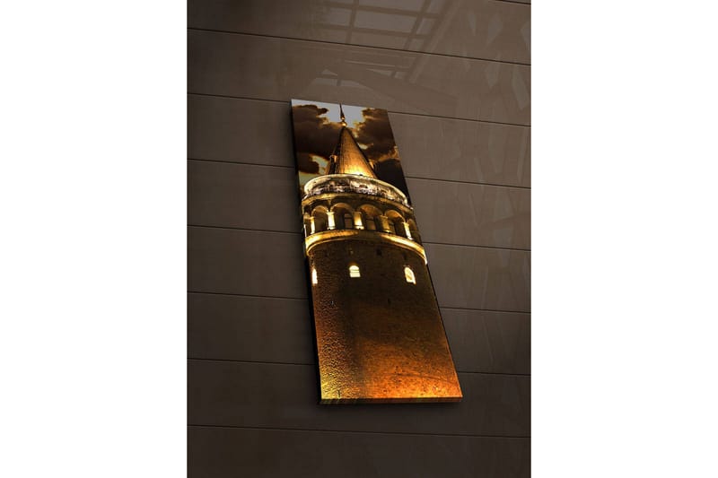 Lerretsbilde med LED-belysning 90x30 cm - Imponerende tårn med gulldetaljer - Gull / Brun - Innredning - Bilder & kunst - Lerretsbilder
